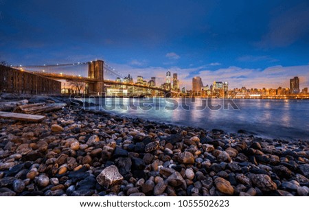 Evening view of the Brooklyn Bridge park, New York City