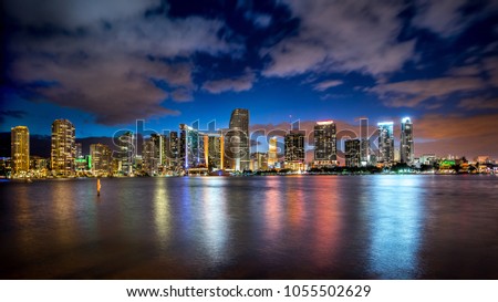 Sunset view of Miami Downtown from the Dodge Island