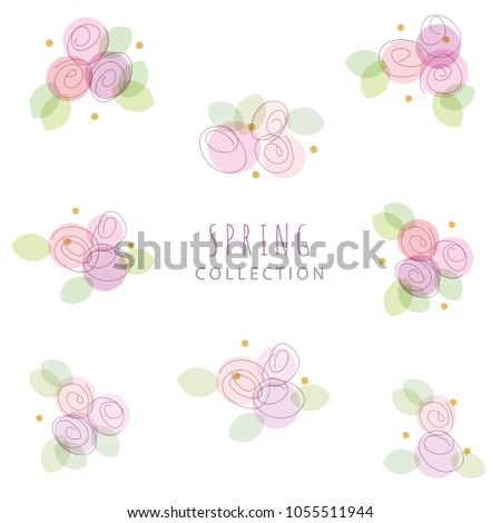Floral decorative elements set. Pastel colors. For wedding, greeting cards. Vector