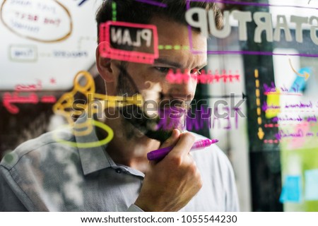 Brainstorming startup ideas on a window Royalty-Free Stock Photo #1055544230