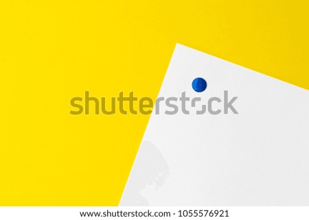 empty white card is pinned to yellow background, top view flat style. Layout for design