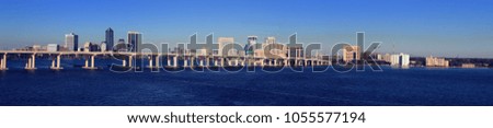 Jacksonville Florida Panoramic with buildings, bridge and the St Johns river