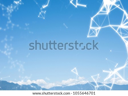 Digital composite of White network against mountain tops