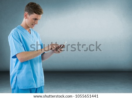 Digital composite of Doctor with a mobile phone against grey background