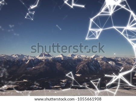 Digital composite of White network against mountains