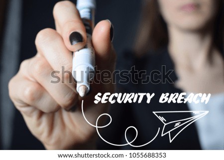 The businessman writes an inscription with a white marker:SECURITY BREACH