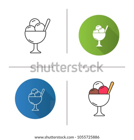 Ice cream in bowl icon. Flat design, linear and color styles. Isolated vector illustrations