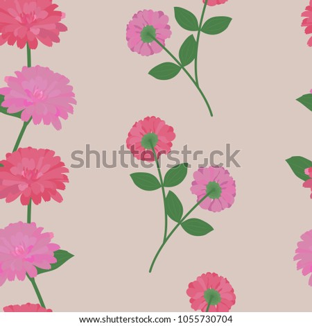 Seamless pattern with colorful gerberas on a beige background. For decorating textiles, packaging and wallpaper. Vector illustration.