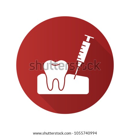 Gum injection flat design long shadow glyph icon. Dental anesthesia. Vector silhouette illustration