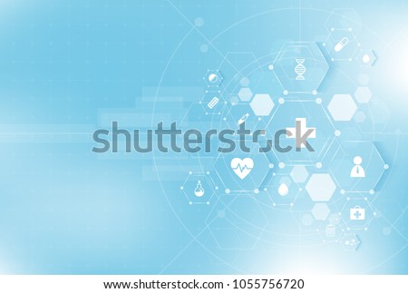health care and science icon pattern medical innovation concept background vector design. Royalty-Free Stock Photo #1055756720
