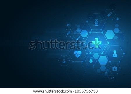 health care and science icon pattern medical innovation concept background vector design. Royalty-Free Stock Photo #1055756738