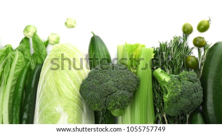 Green vegetables on white background. Food photography