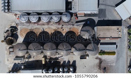 Aerial top down picture of wine producing plant and wine orchard winemaking is production of wine starting with selection of the fruit its fermentation into alcohol and bottling of finished liquid