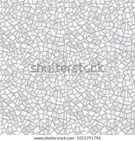 Light gray abstract mosaic seamless pattern. Vector crack stone marble background. Endless rock concrete texture. Ceramic tile fragments. Terrazzo floor print. Royalty-Free Stock Photo #1055791796
