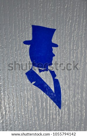 blue adhesive icon, gentleman sign