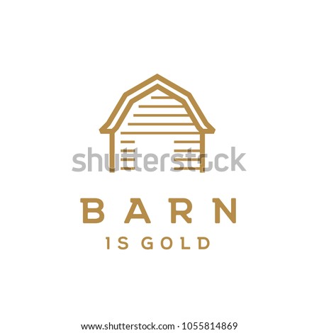 Wooden Gold Barn Farm Minimalist Vintage Retro Golden Line Art Logo design inspiration Royalty-Free Stock Photo #1055814869