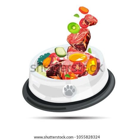 bowl of barf food for pet. healthy food for pet - vector illustration
