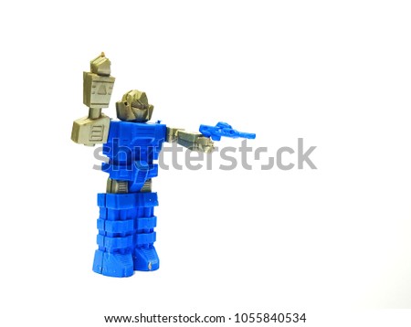 A boy's blue toy robot. littel toy 