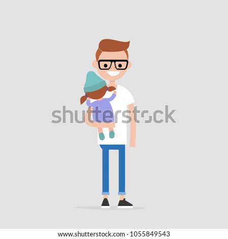 Young father holding the daughter. Parenthood. Young modern family / flat editable vector illustration, clip art