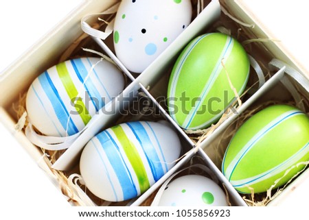 Easter eggs in a box,isolated