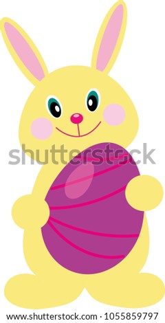 Easter bunny rabbit cartoon character holding an Easter Eggs basket full of eggs, could be on a chocolate Easter Egg Hunt