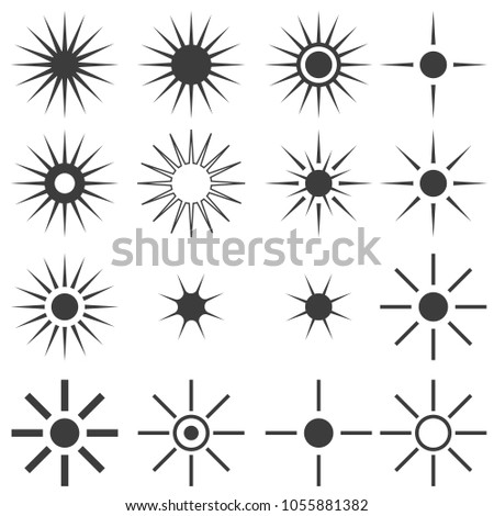 a large set of suns or stars of gray color on a white background