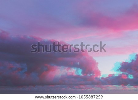 Abstract watercolor ultraviolet clouds sky with glitch anaglyph, 3D effect  pattern background