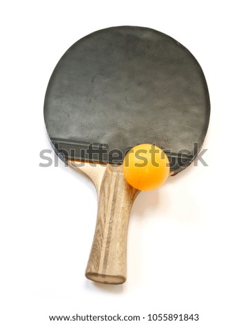 Ping Pong paddle and ball isolated on white background