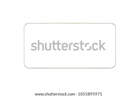Closeup of new modern technology frameless screen smartphone without buttons. Blank frame of cell phone isolated on white background. Business, design, digital, urban and travelling lifestyle concept