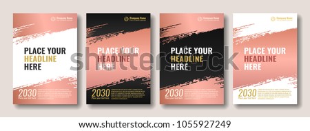 Collection of covers with brush strokes for books, magazines, catalogs. Rose gold. Vector illustration. Royalty-Free Stock Photo #1055927249