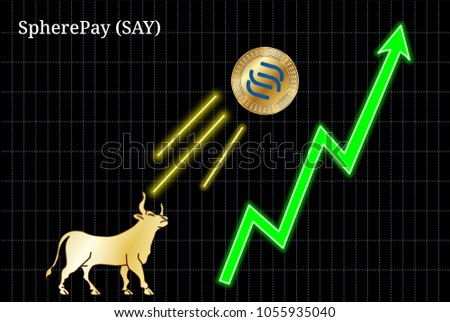 Gold bull, throwing up SpherePay (SAY) cryptocurrency golden coin up the trend. Bullish SpherePay (SAY) chart
