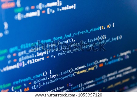 HTML5 in editor for website development. Programmer typing new lines of HTML code. Programming code typing. Software abstract background. New technology revolution. Coding hacker concept. 