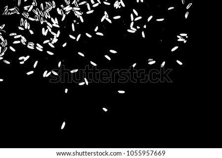 Grunge rice background. Handmade random pattern of rice explosion on the flat surface or table. Top view. Vector.
