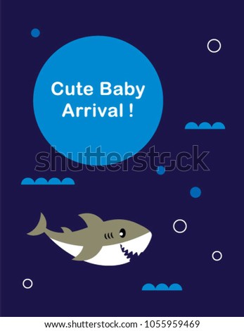 cute baby shark arrival greeting card vector