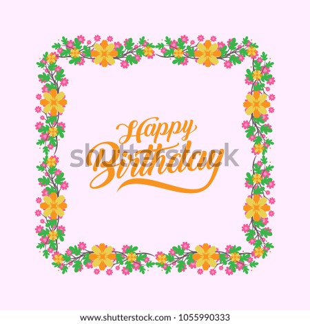 happy birthday greeting card with flower wreath usable for background template