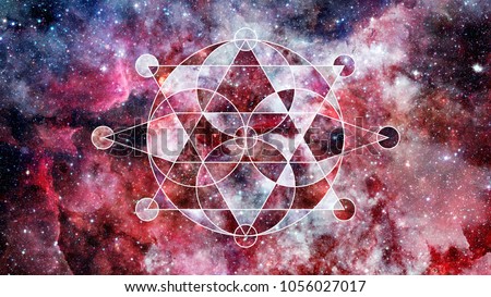 Abstract hipster geometric background with triangles, circles, nebula, stars and galaxy. Elements of this image furnished by NASA.