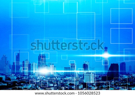Communication Square box digital Network technology Abstract background, Network Connection Business concept