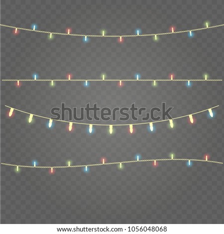 Christmas lights isolated on transparent background. Xmas glowing garland. Vector illustration.