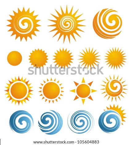Set of Sun icons and design elements. Sun symbols and logos.