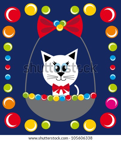 card with fun kitty cat. vector illustration