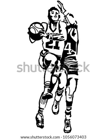 Basketball Players - Retro Clip Art Illustration