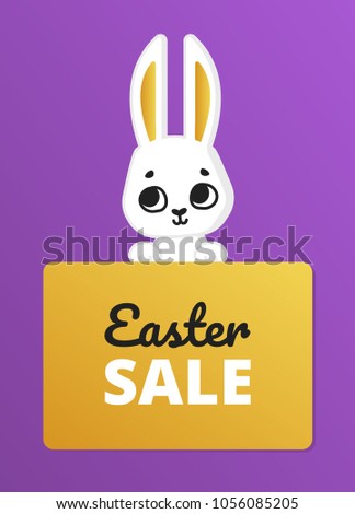 Cute easter bunny with a sign. Vector illustration