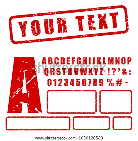 Illustration of red stamp letters and numbers set Royalty-Free Stock Photo #1056120560