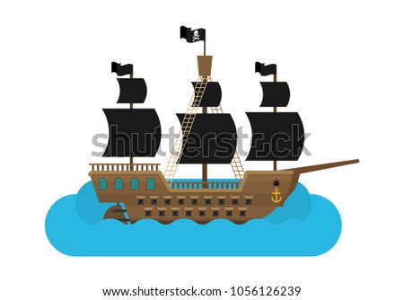 Flat vector pirate ship in sea