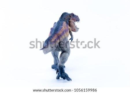 Running Tyrannosaurus Rex - Realistic Dinosaur Toy Replica - Brown lilac color variant - back view isolated in white background side view