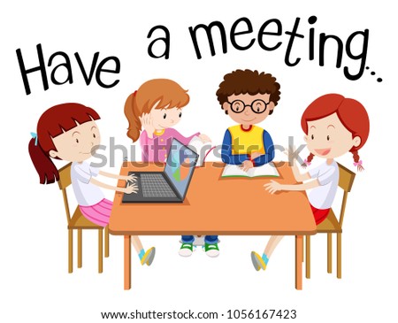Wordcard for have a meeting with people on the table illustration