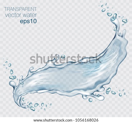 Transparent vector water splash and wave on light background