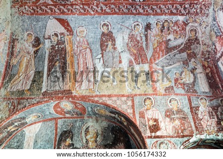 Fresco of the early Christian cave church of the church of the 6th century, cappadocia, Turkey.