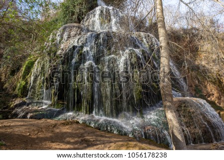 Waterfall in the stone monastery in Aragon, Spain
