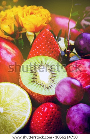 close-up of various fruits. bright and shallow depth of field